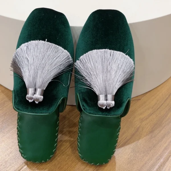 Women's Tassels Velvet Slippers Indoor Home Flat Shoes Wedding Slides - Image 6