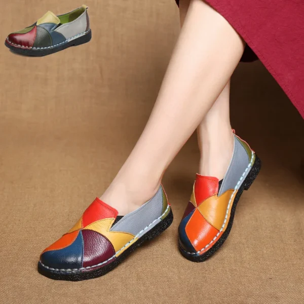 WOIZGIC Women's Ladies Female Woman Mother Shoes Flats Genuine Leather Loafers Moccasins Mixed Colorful Non Slip On Plus Size 42 - Image 2