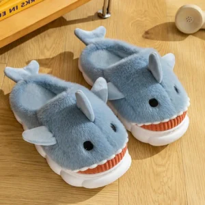Men's Home Slippers Autumn and Winter New Interesting Cartoon Shark Plaid Cotton Slippers