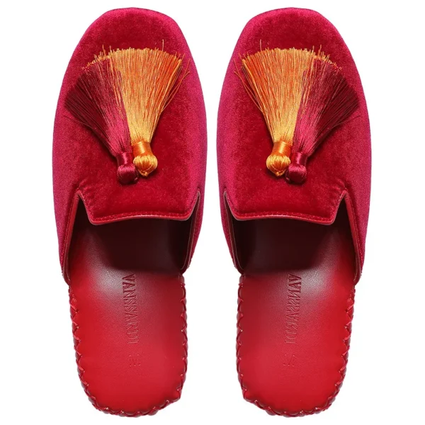 Women's Tassels Velvet Slippers Indoor Home Flat Shoes Wedding Slides - Image 4
