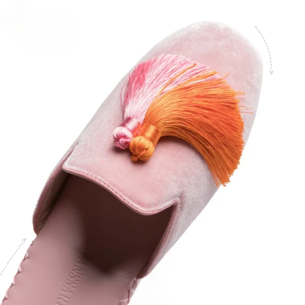Women's Tassels Velvet Slippers Indoor Home Flat Shoes Wedding Slides - Image 2