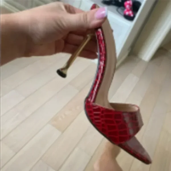 Eilyken Snake Print Strappy Mule Women Thin High Heels Slippers Sandals Pointed Peep Toe Slides Party Flip Flops Shoes sandals - Image 5