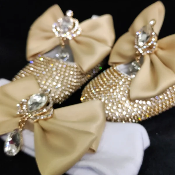 6. Dollbling Delicate Apricot Butterfly Baby Shoes Headband Set Luxury Diamond Fluff Outfit Red Bottom Little Girl Baptism Shoes - Image 2