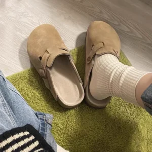 New Retro Fashion Women's Shoes Solid Color Soft Soled Slingback Shoes Round Toe Thick-Soled Suede Clogs Sandals Outdoor Beach