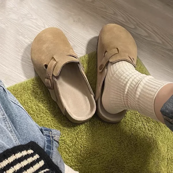 New Retro Fashion Women's Shoes Solid Color Soft Soled Slingback Shoes Round Toe Thick-Soled Suede Clogs Sandals Outdoor Beach