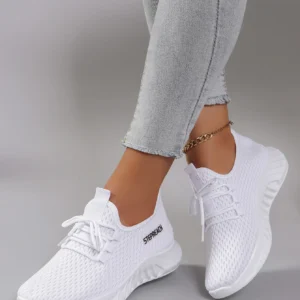 Spring new women's white casual sports shoes with lace up, comfortable, breathable, lightweight, wear-resistant, soft soled spor