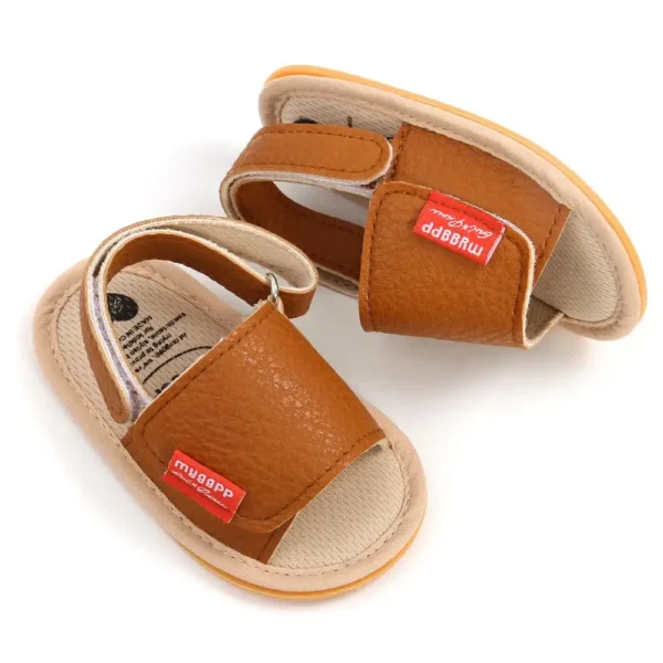 Classic Leather Baby Sandals Baby Boys Baby Girls Non-slip Solid Color Bow Baby Walking Soft Rubber Bottom Hundred Garden Shoes - Image 3