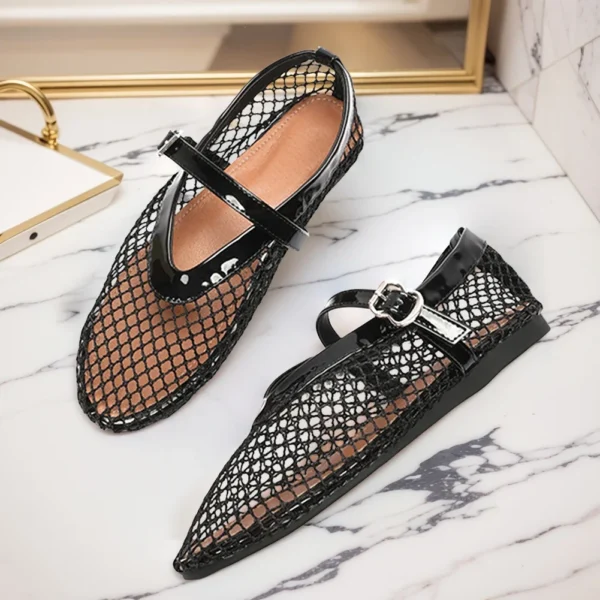 Women Mesh Ballet Flats Fishnet Ballerina Flats Comfortable Round Toe Ballet Shoes Breathable Casual Walking Shoes for Commuting - Image 2