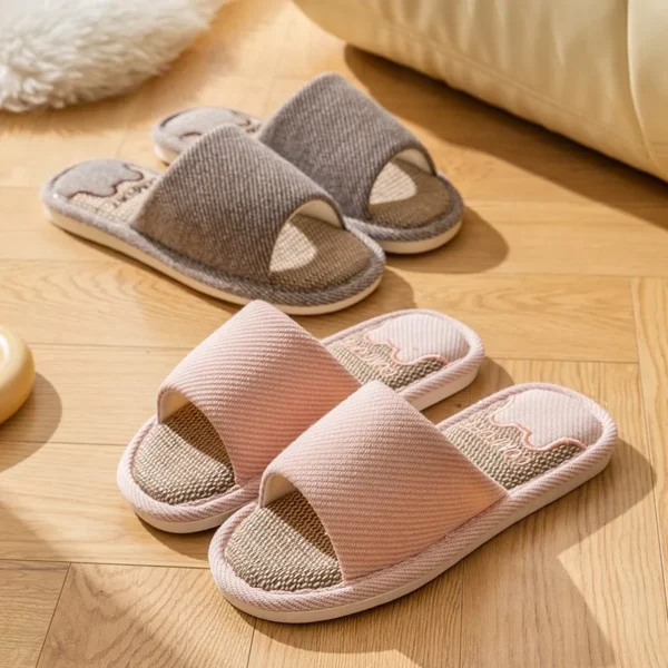 Linen Slippers Indoor Home Breathable Women Men Slides Linen Couples Anti-slip Shoes Beach Sandals Shoes Comfortable Flats TG20 - Image 3