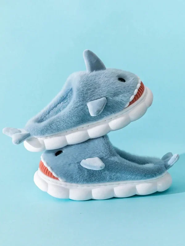 Men's Home Slippers Autumn and Winter New Interesting Cartoon Shark Plaid Cotton Slippers - Image 6