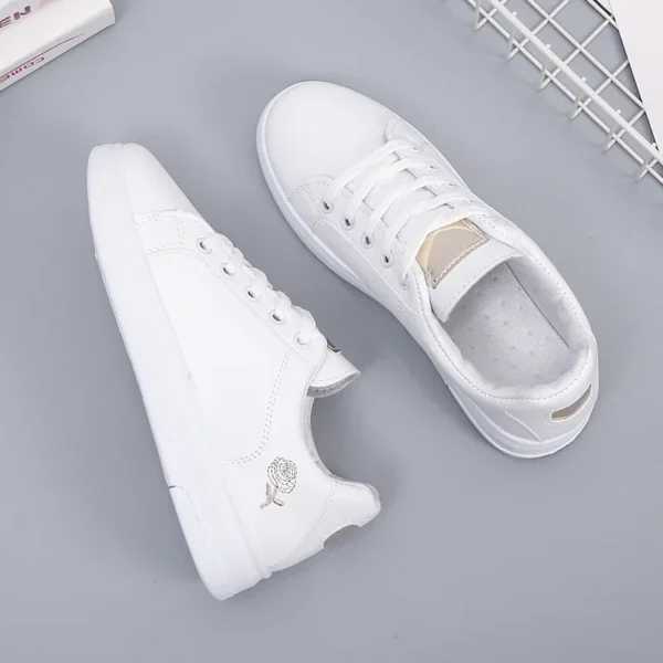 Women Leather Pu Casual Shoes New 2024 Woman Shoes Fashion Embroidered White Sneakers Breathable Flower Lace-Up Women Sneakers - Image 2