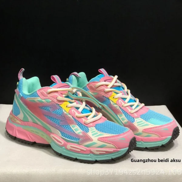 Off-White Thick Bottom Heightening Casual Sports Shoes Climbing Three Arrow Head Men's Running Shoes in Brown Green And Yellow - Image 2