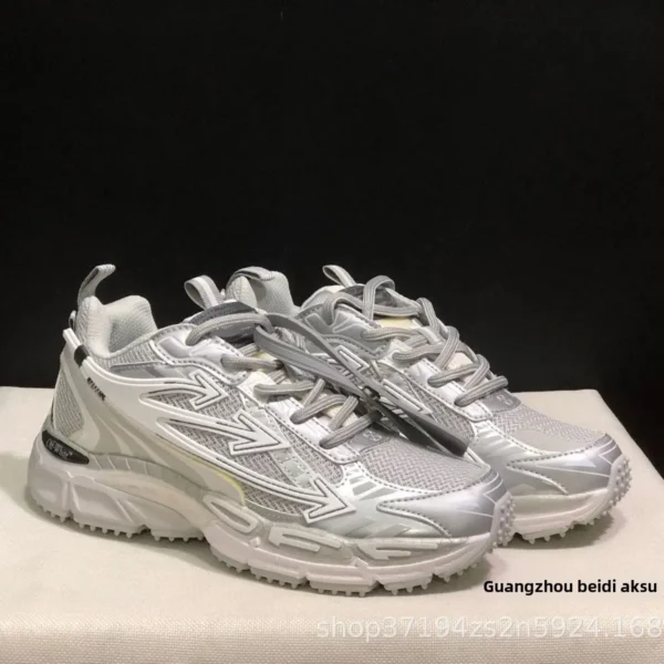 Off-White Thick Bottom Heightening Casual Sports Shoes Climbing Three Arrow Head Men's Running Shoes in Brown Green And Yellow - Image 3