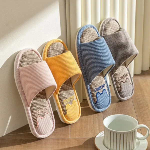 Linen Slippers Indoor Home Breathable Women Men Slides Linen Couples Anti-slip Shoes Beach Sandals Shoes Comfortable Flats TG20 - Image 4