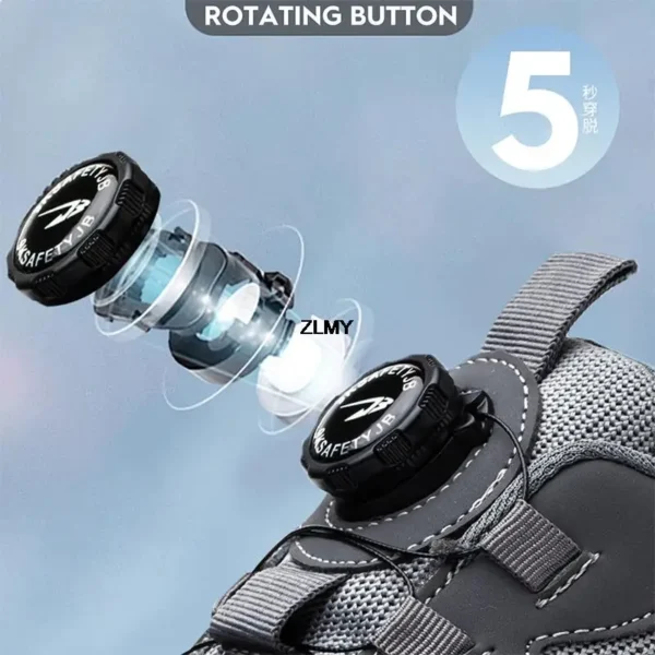 ZLMY Anti-slip Safety Shoes Men Steel Toe Sneaker Puncture Proof Rotary Button Safety Work Boots Man Sport Work Shoes Anti-smash - Image 3