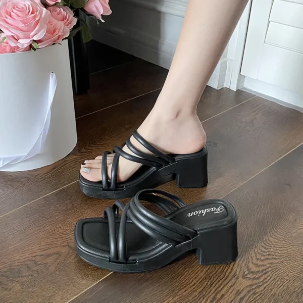 Fashionable 2024 New High Heel Slippers Women's Summer Outerwear Increased Heel Anti-Slip Sandals Women's Slope Shoes - Image 2