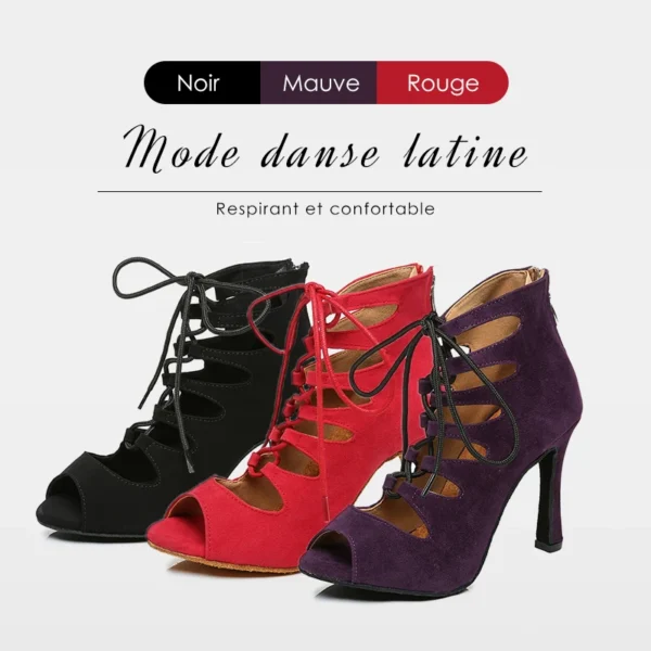 DKZSYIM Women Lace-UP Latin Dance Shoes High Heels Ballroom Tango Dancing Boots Open Toes Soft Soles Party/Casual Dance Shoes - Image 6