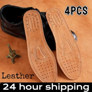 4/2Pcs Cowhide Leather Insole For Shoes Men Comfortable Deodorant Orthotic Insoles Flat Feet Lightweight Leather Flats Shoe Sole