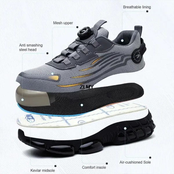 ZLMY Anti-slip Safety Shoes Men Steel Toe Sneaker Puncture Proof Rotary Button Safety Work Boots Man Sport Work Shoes Anti-smash - Image 5