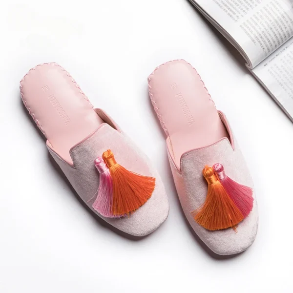 Women's Tassels Velvet Slippers Indoor Home Flat Shoes Wedding Slides
