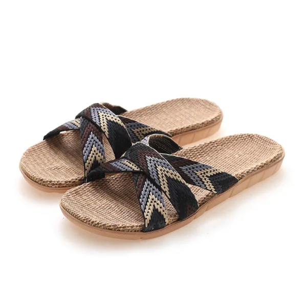 Summer linen slippers for women home for couples indoor anti slip thick sole spring and linen slippers for men - Image 4