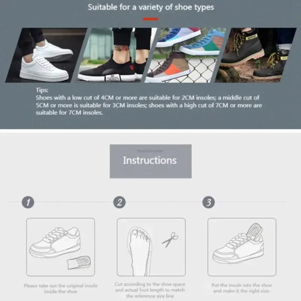 1Pair Height Increase Insoles Casual Sports Shoes Insole for Feet EVA Shock Absorbing Shoe Pads 2.3/3.3/4.3cm Growing Shoe Sole - Image 6