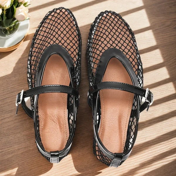 Women Mesh Ballet Flats Fishnet Ballerina Flats Comfortable Round Toe Ballet Shoes Breathable Casual Walking Shoes for Commuting - Image 3