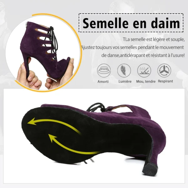 DKZSYIM Women Lace-UP Latin Dance Shoes High Heels Ballroom Tango Dancing Boots Open Toes Soft Soles Party/Casual Dance Shoes - Image 4