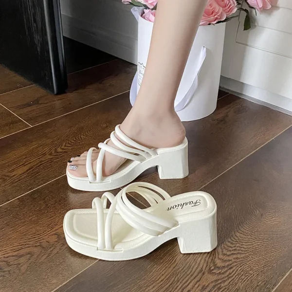 Fashionable 2024 New High Heel Slippers Women's Summer Outerwear Increased Heel Anti-Slip Sandals Women's Slope Shoes - Image 4