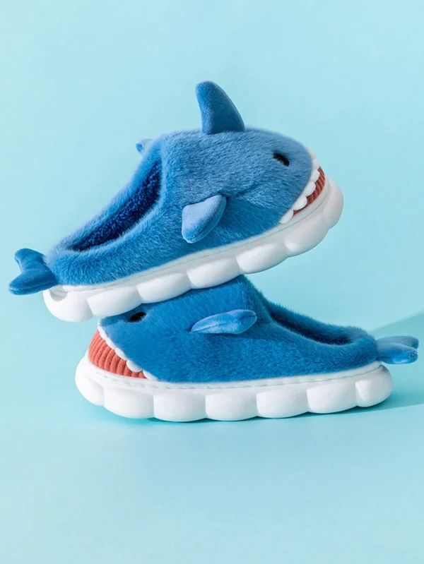 Men's Home Slippers Autumn and Winter New Interesting Cartoon Shark Plaid Cotton Slippers - Image 5
