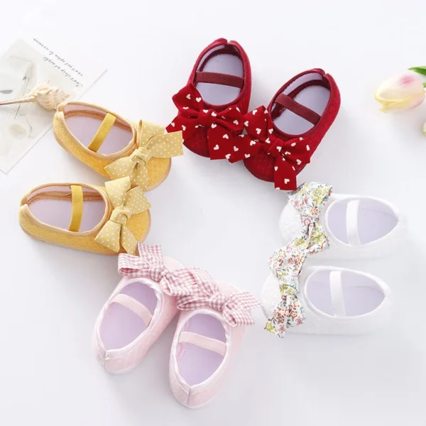 Lovely Bow Princess Baby Shoes Soft Bottom Anti-slip Infant Soled Newborn First Walkers Solid Toddler Cotton Shoes Prewalker - Image 2