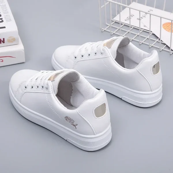 Women Leather Pu Casual Shoes New 2024 Woman Shoes Fashion Embroidered White Sneakers Breathable Flower Lace-Up Women Sneakers - Image 3