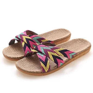Summer linen slippers for women home for couples indoor anti slip thick sole spring and linen slippers for men