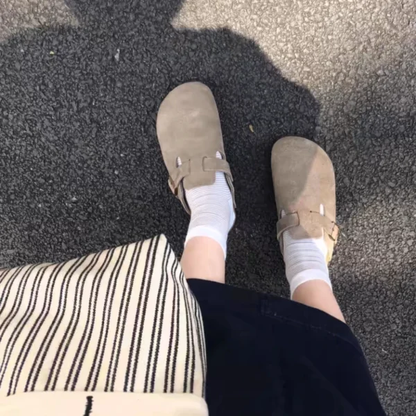New Retro Fashion Women's Shoes Solid Color Soft Soled Slingback Shoes Round Toe Thick-Soled Suede Clogs Sandals Outdoor Beach - Image 3