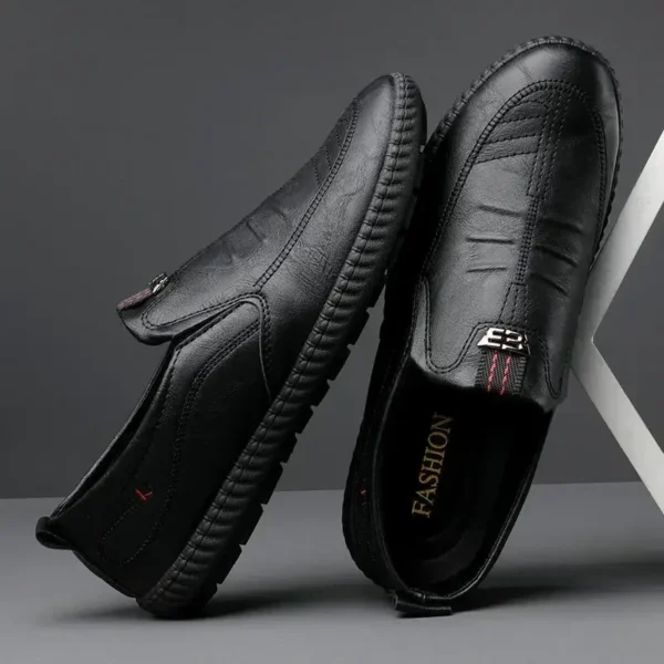 Men Leather Shoes Breathable Business Summer Slip on Loafers Man Casual Black Flats Driving Walking Shoes Moccasins - Image 2