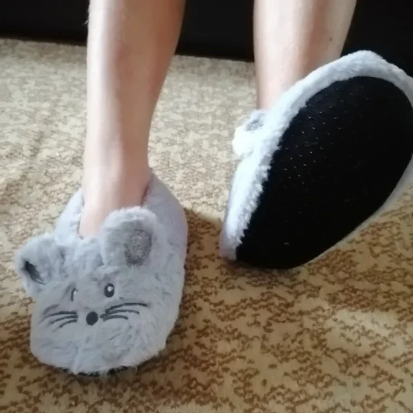 Home Fuzzy Slipper Women Winter Fur Contton Warm Plush Non Slip Grip Indoor Fluffy Lazy Female Mouse Ears Floor Shoe Living room - Image 2