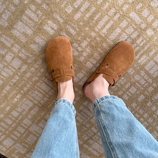 New Retro Fashion Women's Shoes Solid Color Soft Soled Slingback Shoes Round Toe Thick-Soled Suede Clogs Sandals Outdoor Beach - Image 2
