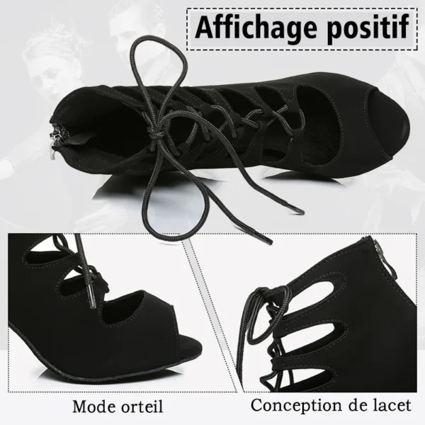 DKZSYIM Women Lace-UP Latin Dance Shoes High Heels Ballroom Tango Dancing Boots Open Toes Soft Soles Party/Casual Dance Shoes - Image 3