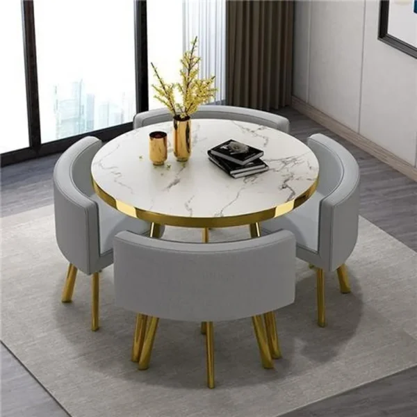 Marble Round 80cm Dining Tables Set 4 Chairs Modern Center Wood Table Luxury White Apartment Furniture - Image 3