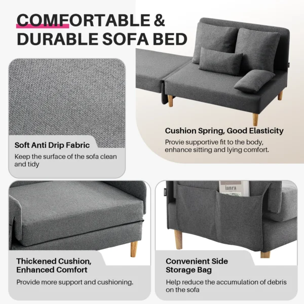 Redlife Convertible Sleeper Chair Folding Sofa Bed Couch for Living Room 1 to 2 Seat Guest Bed W/ 2 Throw Pillow for Small Space - Image 2
