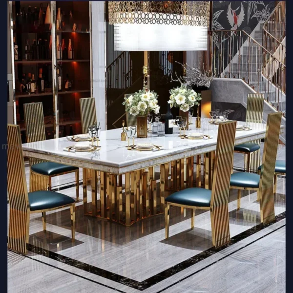 Luxury White Marble Dining Table And Chair Combination Rectangular Kitchen Tables Italian Type Mesa De Comedor Large Furniture - Image 6