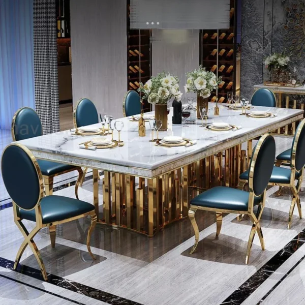 Luxury White Marble Dining Table And Chair Combination Rectangular Kitchen Tables Italian Type Mesa De Comedor Large Furniture - Image 5