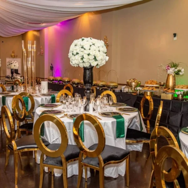 chair/table）Party Dining Furniture White Glass Gold Leg Stainless Steel Wedding Oval Banquet Tables chair - Image 2
