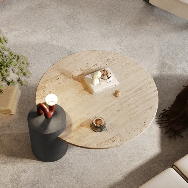 Stone Italian Side Table Nordic Natural Travertine Unique Wood Coffee Table Round Stone Designer Stolik Kawowy Home Furniture - Image 5