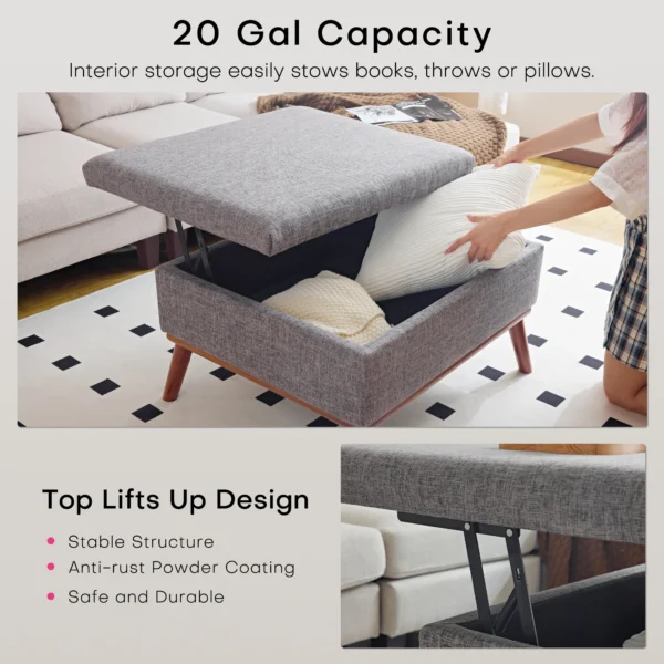 Redlife Large Storage Ottoman , 31.4 inch Lift Top Large Coffee Table with High-density Foam Wood Legs for Living Room & Bedroom - Image 4