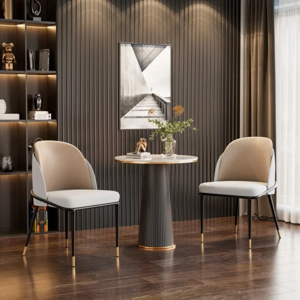 2-Piece Dining Chairs Black Metal Frame Two-Tone Microfiber Leather Upholstered Seat Modern Side Chairs for Dining/Living Room