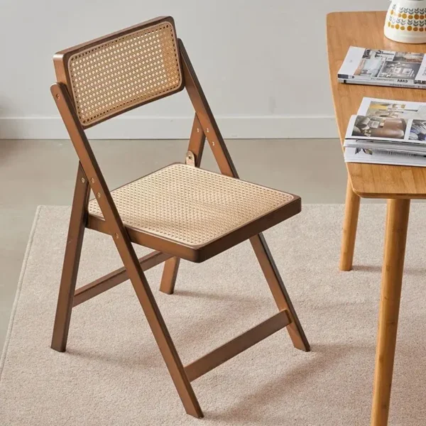 Stackable Dining Chairs Wood Folding Dining Room Chair Woven Seat Kitchen Balcony Furniture Sillas Para Comedor Patio Chair - Image 2