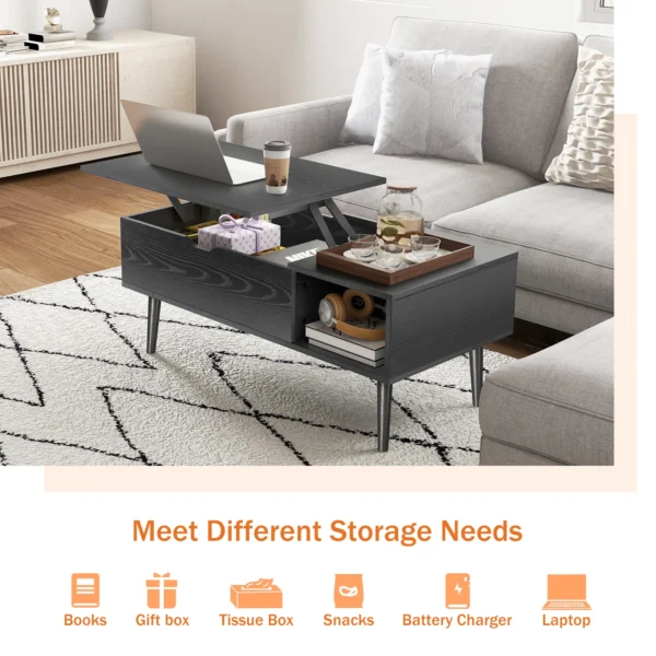 JHK Lift Top Coffee Tables For Living Room 39.37"x19.7" Desk Tea Wood Dining Tables Adjustable Storage Shelf Easy Lift Or Lower - Image 4