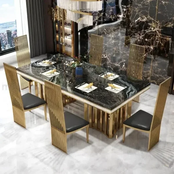 Luxury White Marble Dining Table And Chair Combination Rectangular Kitchen Tables Italian Type Mesa De Comedor Large Furniture - Image 2