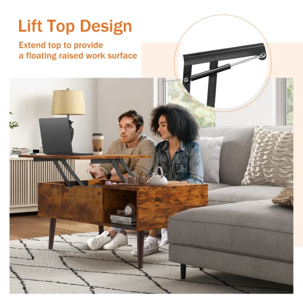 JHK Lift Top Coffee Tables For Living Room 39.37"x19.7" Desk Tea Wood Dining Tables Adjustable Storage Shelf Easy Lift Or Lower - Image 5